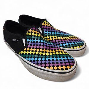 Vans Asher Rainbow Checkered Slip On Sneakers Women's Retro Classic Street W8
